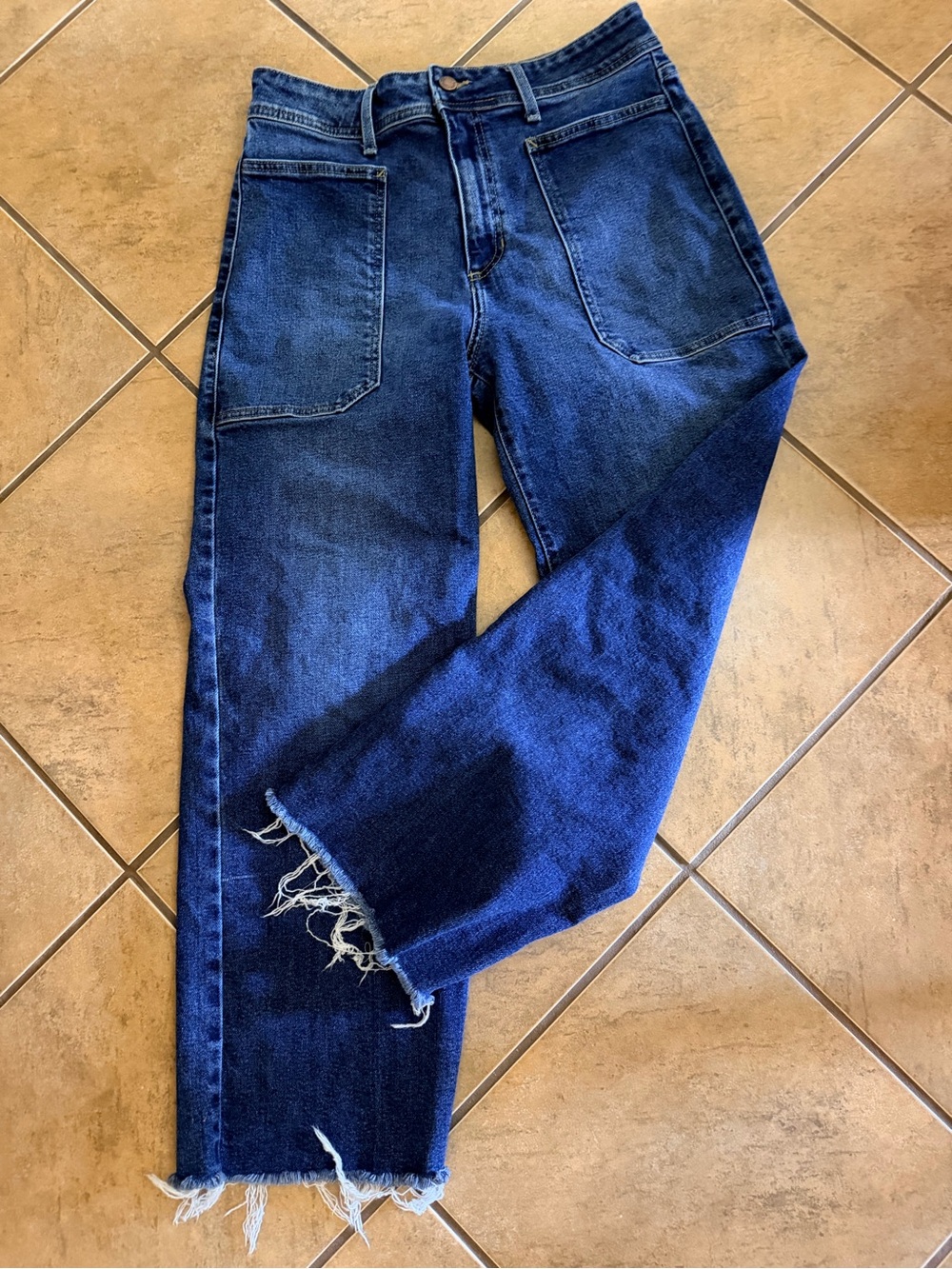 Just Black Dark Blue Wide-Leg Jeans with Frayed Hem